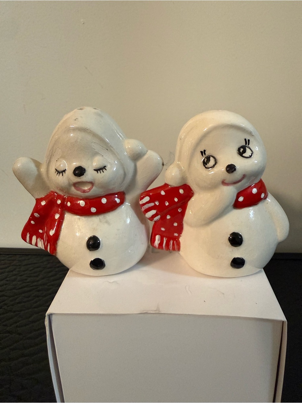 Holiday Snowman Salt & Pepper Shakers Red Scarves - Brand Unknown
